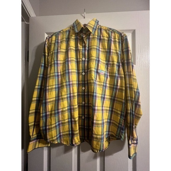 Cruel Girl Long Sleeve‎ Button Front Yellow Pink Plaid Shirt Blouse Size S - Picture 1 of 6